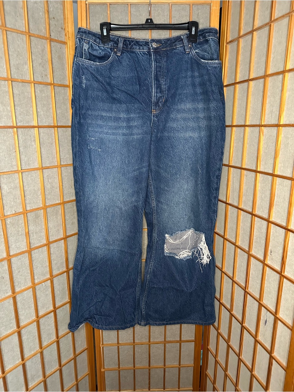 Free People CRVY Dark Blue Distressed Wide-Leg Women’s Jeans